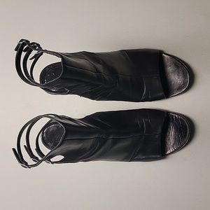 Helmut Lang Vintage Black Leather Peep-Toe Gladiator Heels